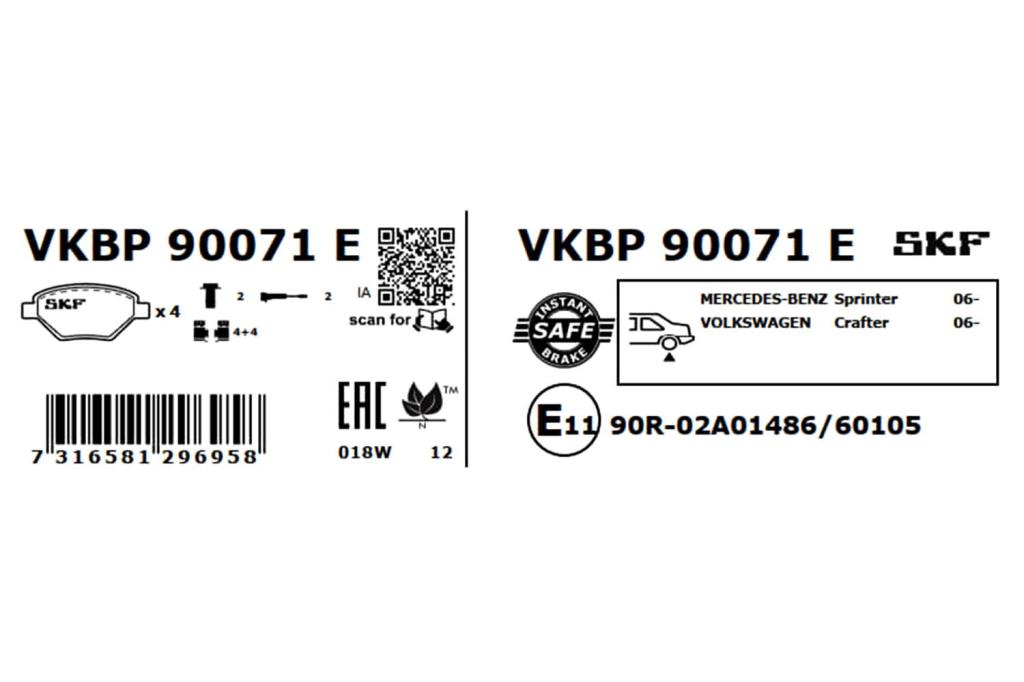 Jogo de 4 pastilhas de travão SKF ref. VKBP 90071 E